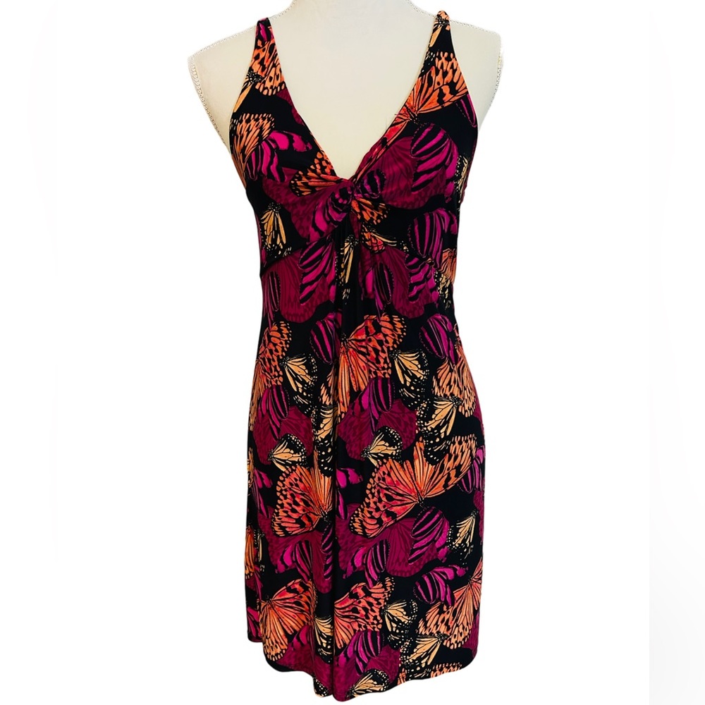 Butterfly Print Maxi Dress Twist Front Spaghetti Strap Size Medium